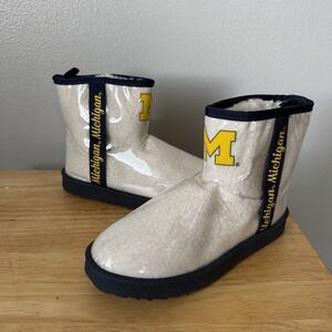 FOCO Michigan Women's Team Sherpa Rain Boots Michigan Wolverine NEW White Size 8